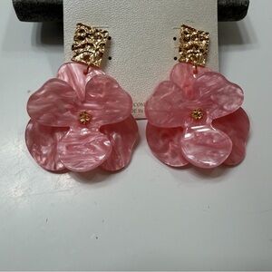Natasha Couture Pink Floral Drop Earrings with Gold-Tone Posts